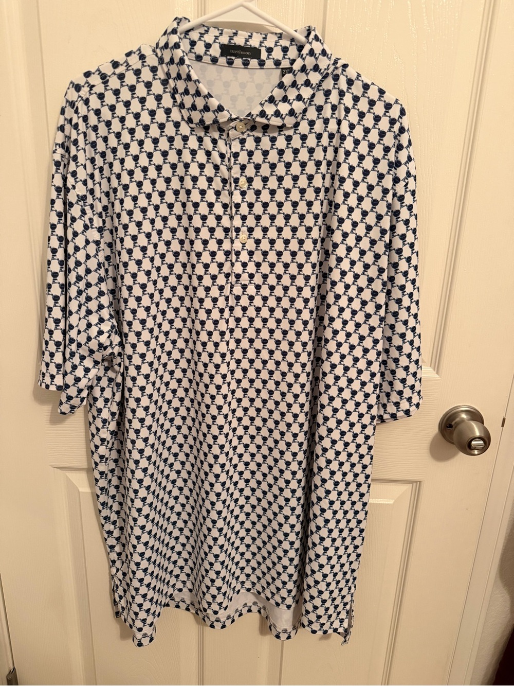 Turtleson Navy and White “Grill” Short-Sleeve Polo